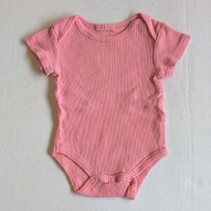 newborn baby girls pink ribbed short sleeve bodysuit